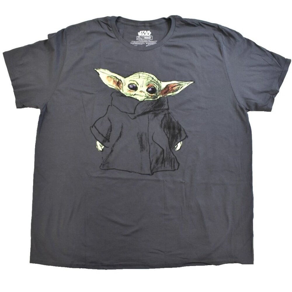 Star Wars Mens The Mandalorian Grogu Baby Yoda Graphic Charcoal Shirt New 3XL